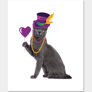 Cat Holding Heart Funny Mardi Gras Carnival Posters and Art